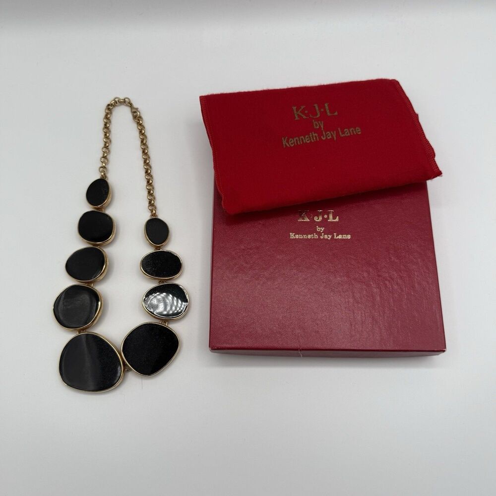 Beautiful Statement Vtg. KJL Kenneth Jay Lane Modernist Black Enamel necklace